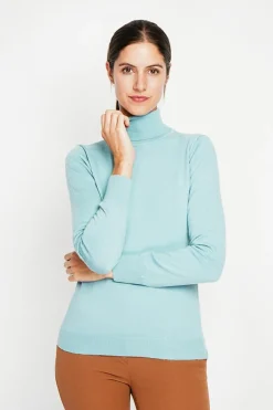 Pull col roulé classique turquoise