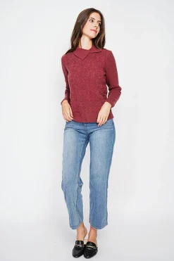 Pull col roulé croisé bordeaux