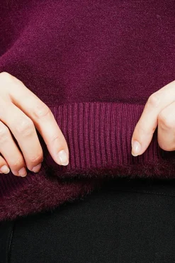 Pull col roulé fourré bordeaux
