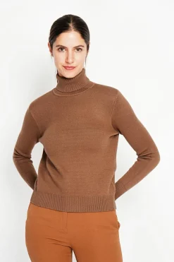 Pull col roulé fourré marron