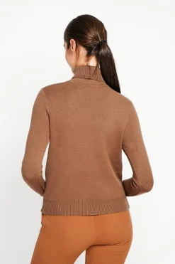 Pull col roulé fourré marron
