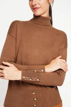 Pull col roulé marron