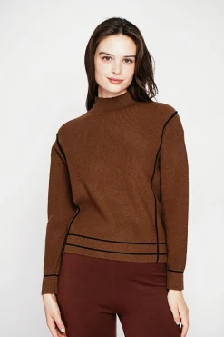 Pull col roulé montant marron