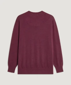 Pull Colette 100% laine col montant cotelé violet prune