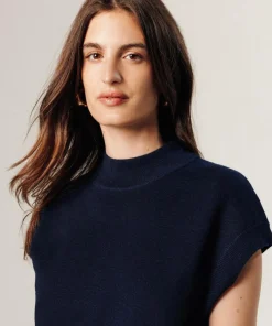 Pull Colombine manches courtes col montant bleu nuit