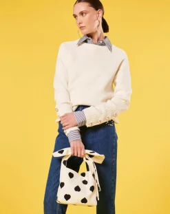 Pull écru en laine et coton ecru