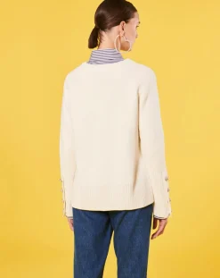 Pull écru en laine et coton ecru