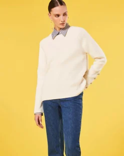 Pull écru en laine et coton ecru