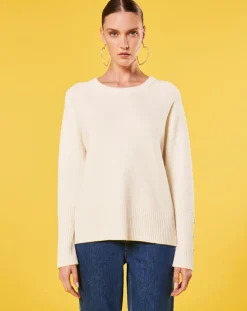 Pull écru en laine et coton ecru