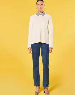 Pull écru en laine et coton ecru