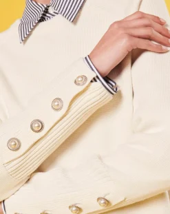 Pull écru en laine et coton ecru