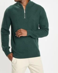 Pull côtelé en Coton & Laine vert