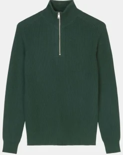 Pull côtelé en Coton & Laine vert