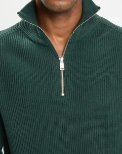 Pull côtelé en Coton & Laine vert