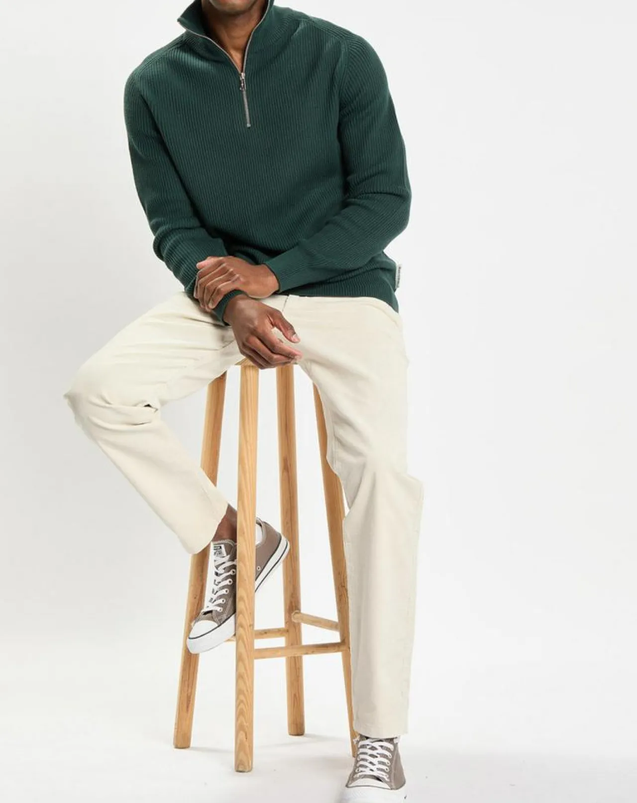 Pull côtelé en Coton & Laine vert