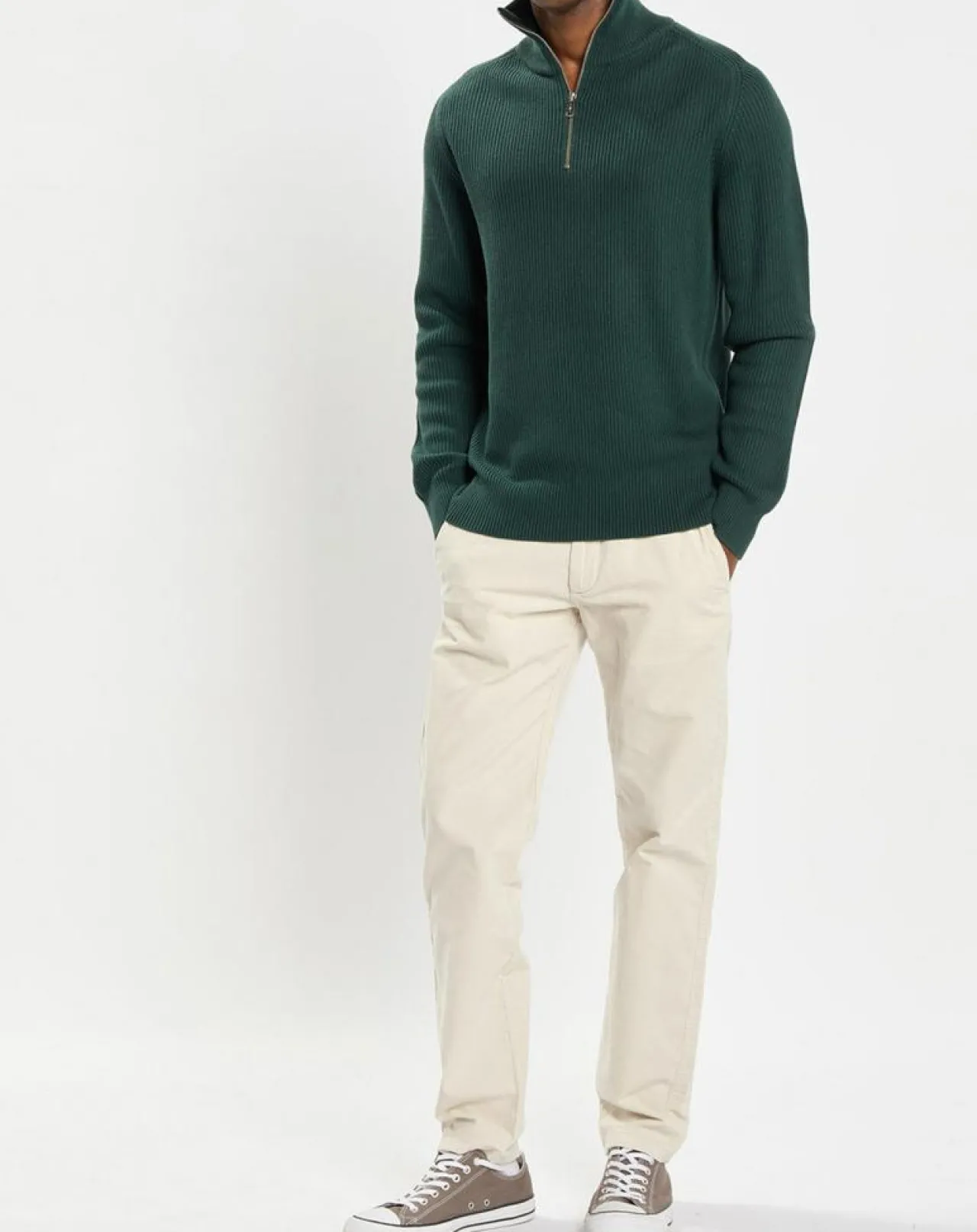 Pull côtelé en Coton & Laine vert