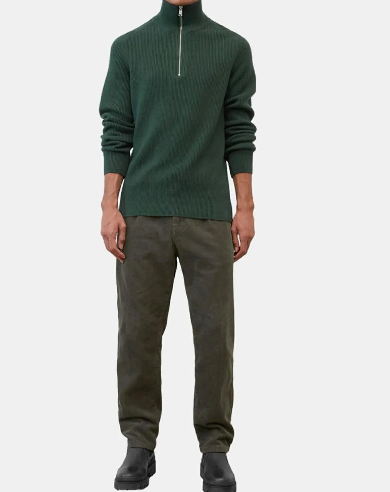 Pull côtelé en Coton & Laine vert