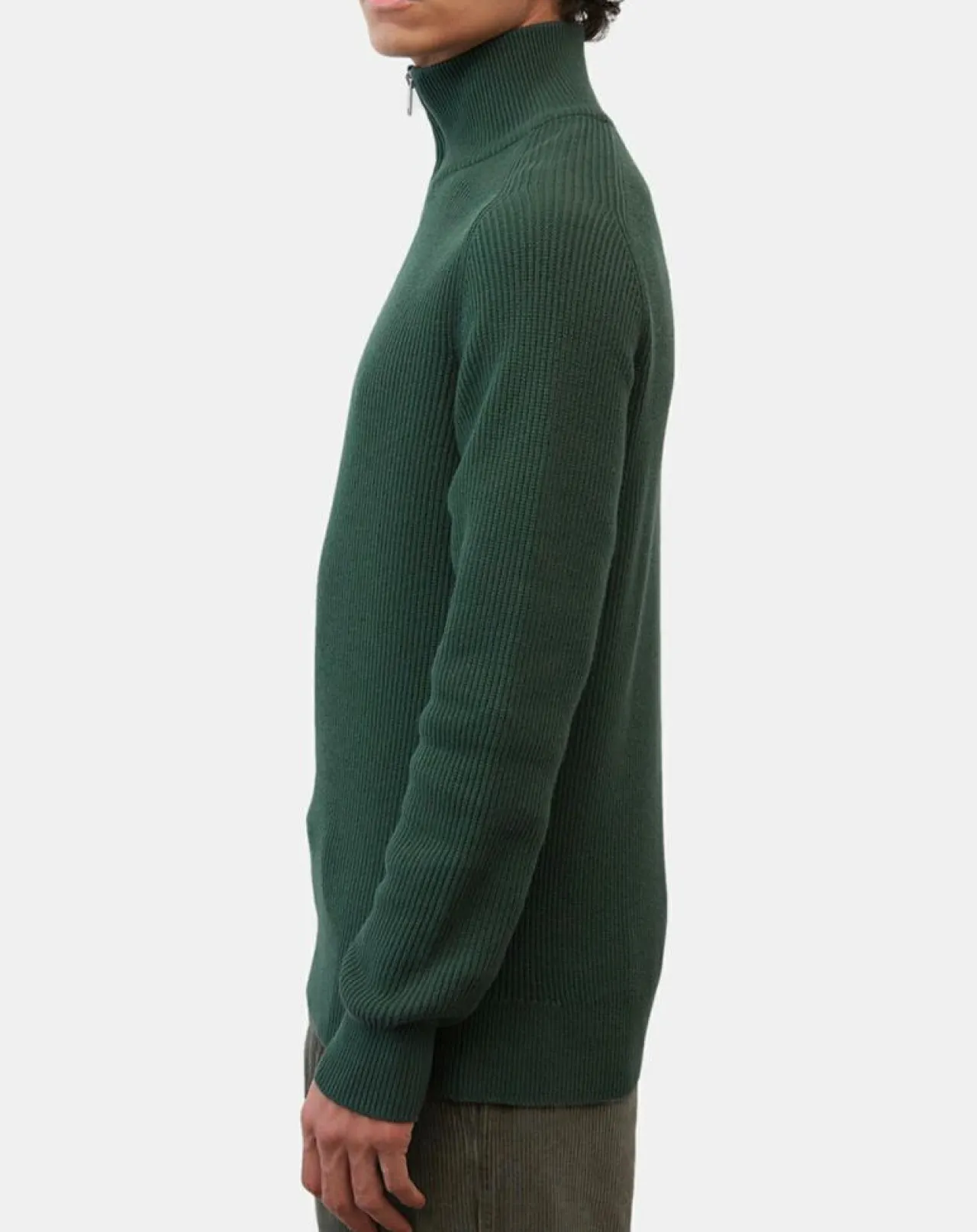 Pull côtelé en Coton & Laine vert