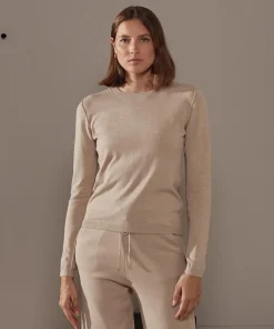 Pull Dahlia col rond marron moka