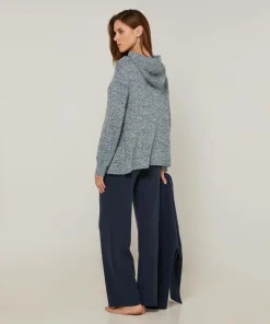 Pull Domitille à capuche chiné bleu