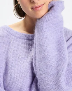 Pull en Alpaga & Laine mélangés gaufré violet clair