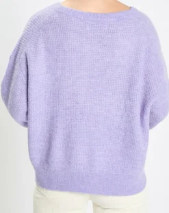 Pull en Alpaga & Laine mélangés gaufré violet clair
