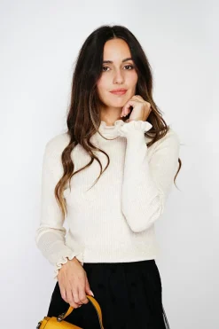 Pull en Cachemire & Soie mélangés col montant crème