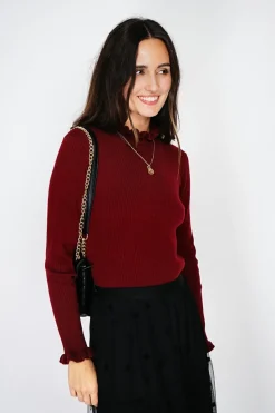 Pull en Cachemire & Soie mélangés col montant bordeaux