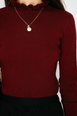 Pull en Cachemire & Soie mélangés col montant bordeaux