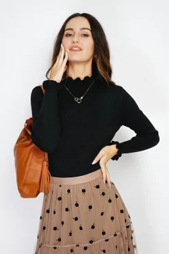 Pull en Cachemire & Soie mélangés col montant noir