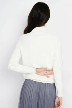 Pull en Cachemire & Soie mélangés col montant boutonné naturel