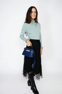 Pull en Cachemire & Soie mélangés col montant jade