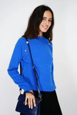 Pull en Cachemire mélangé boutons fantaisie royal