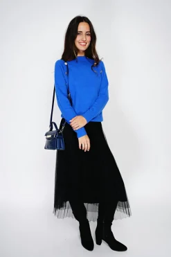 Pull en Cachemire mélangé boutons fantaisie royal