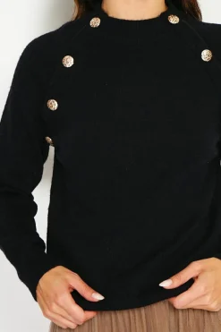 Pull en Cachemire mélangé boutons fantaisie noir