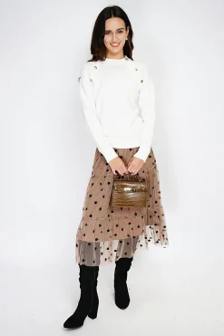 Pull en Cachemire mélangé boutons fantaisie naturel