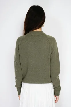 Pull en Cachemire mélangé boutons fantaisie kaki