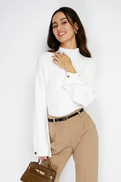 Pull en Cachemire mélangé col montant naturel