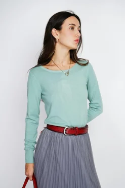 Pull en Cachemire mélangé col rond jade
