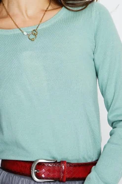 Pull en Cachemire mélangé col rond jade