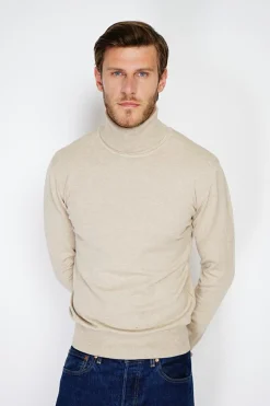 Pull en Cachemire mélangé col roulé camel