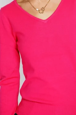 Pull en Cachemire mélangé col V fushia