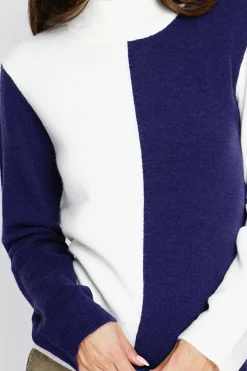 Pull en Cachemire mélangé col montant naturel/nuit