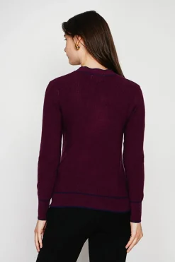 Pull en Cachemire mélangé col V à noeud bordeaux
