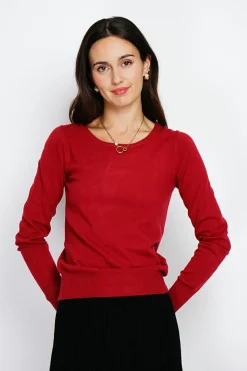 Pull en Cachemire mélangé col rond rouge