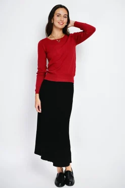 Pull en Cachemire mélangé col rond rouge