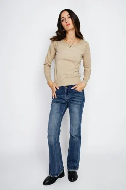 Pull en Cachemire mélangé col rond camel