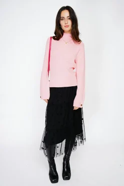 Pull en Cachemire mélangé col montant rose