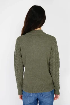 Pull en Cachemire mélangé col boutonné kaki