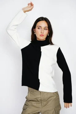 Pull en Cachemire mélangé col montant naturel/noit